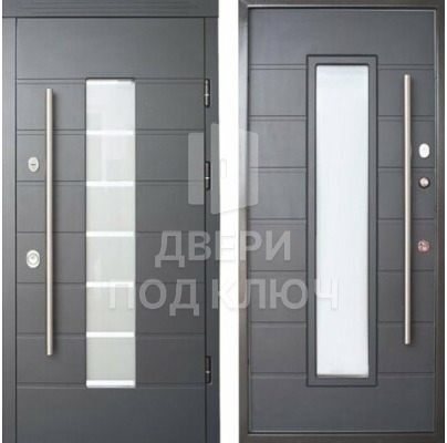 Однопольная парадная стальная элитная дверь со стеклопакетом и двумя замками ДПК-11549